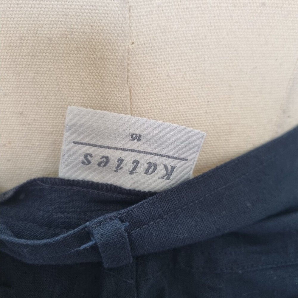 Katies Navy Blue Linen Blend Button Down Midi Skirt Vintage 90s Size 16 - Picture 7 of 9